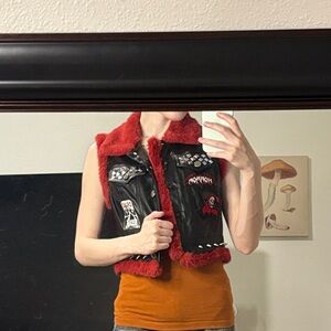 Current Mood S Red and Black Faux Fur Vest